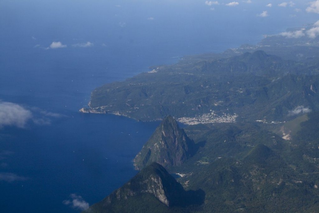 First view of the pitons of St Lucia from the plane.